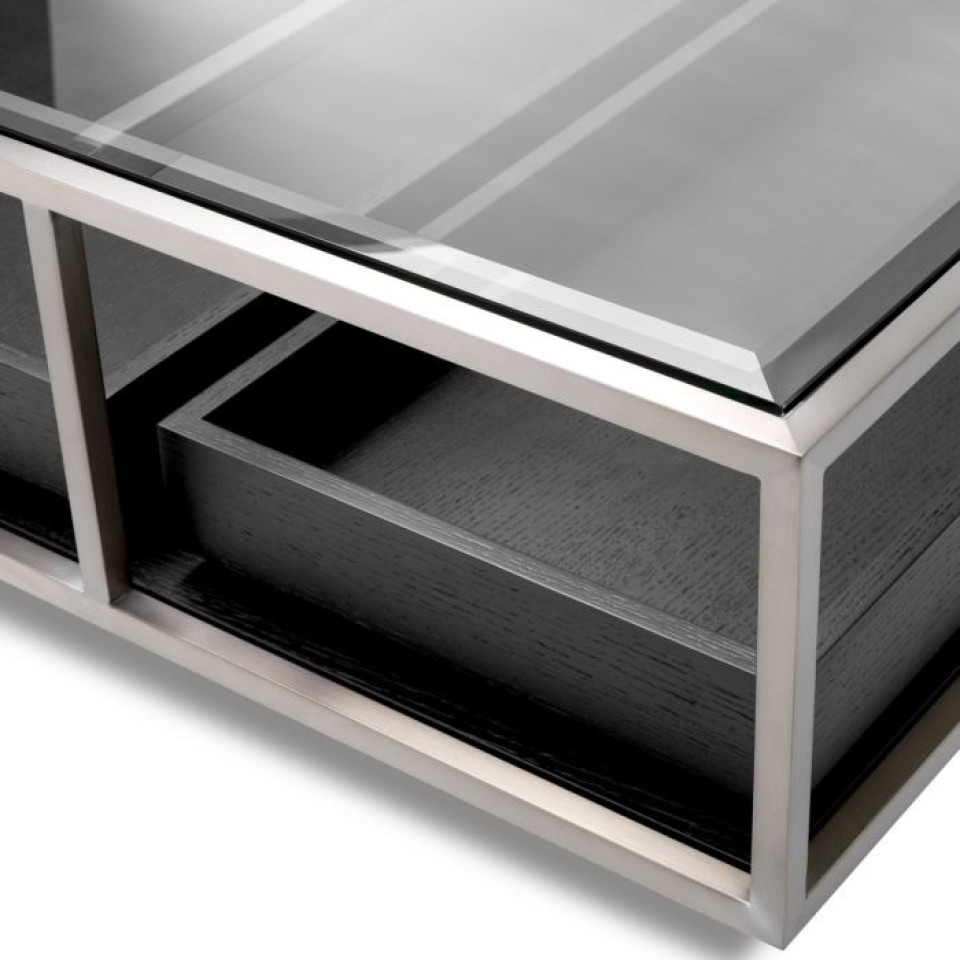 Roxton coffee table brushed steel/glass/black 180 cm