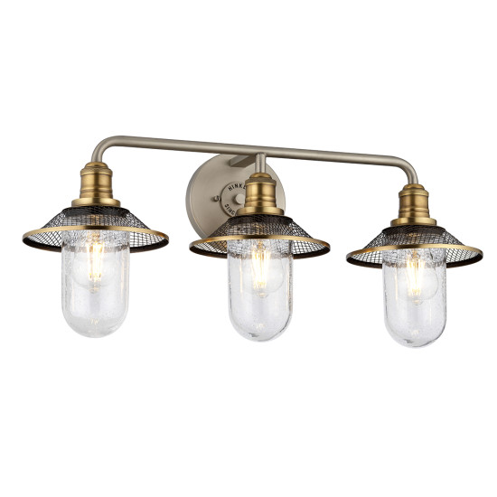 Rigby 3 Wall Lamp Nickel/Brass/Glass 30.4cm IP44 Rigby 3 Wall Lamp Nickel/Brass/Glass 30.4cm IP44