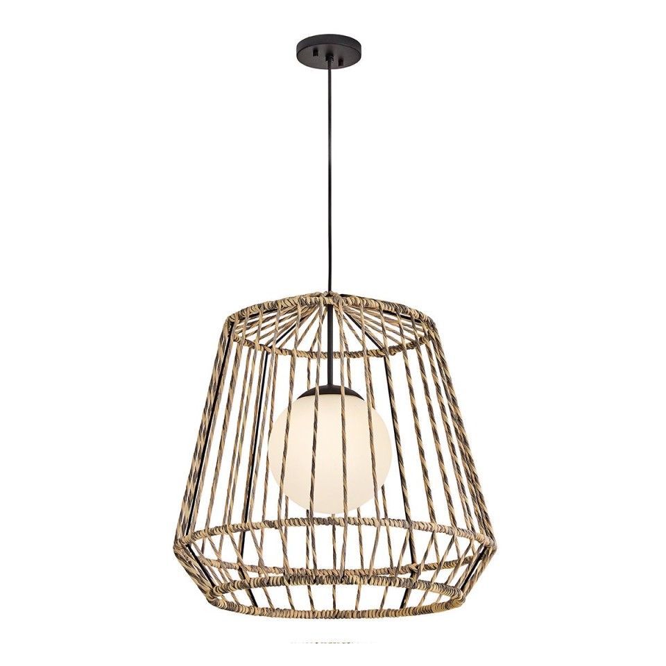 Arlen 1-lt large outdoor ceiling light rattan/black 61 cm IP44