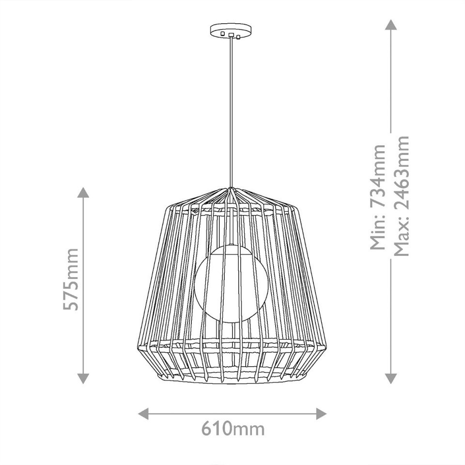 Arlen 1-lt large outdoor ceiling light rattan/black 61 cm IP44