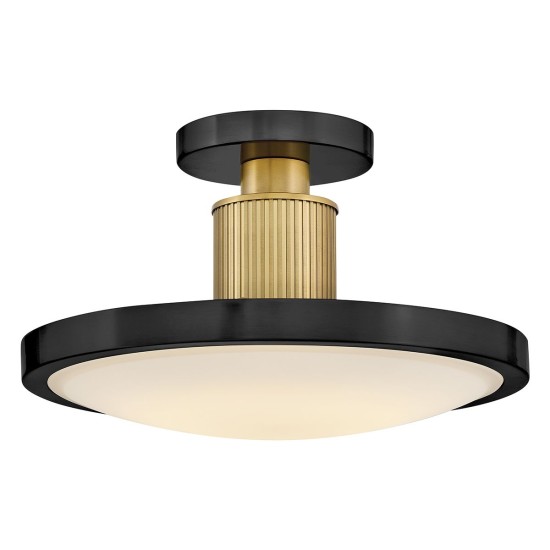 Kieran semi-flush ceiling light black/brass/white glass 36.2 cm