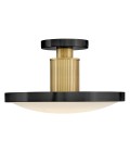 Kieran semi-flush ceiling light black/brass/white glass 36.2 cm
