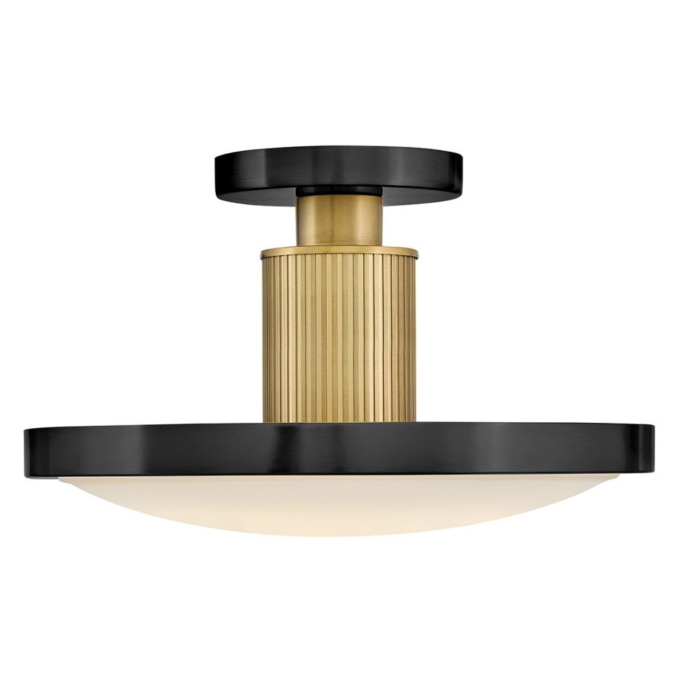 Kieran semi-flush ceiling light black/brass/white glass 36.2 cm