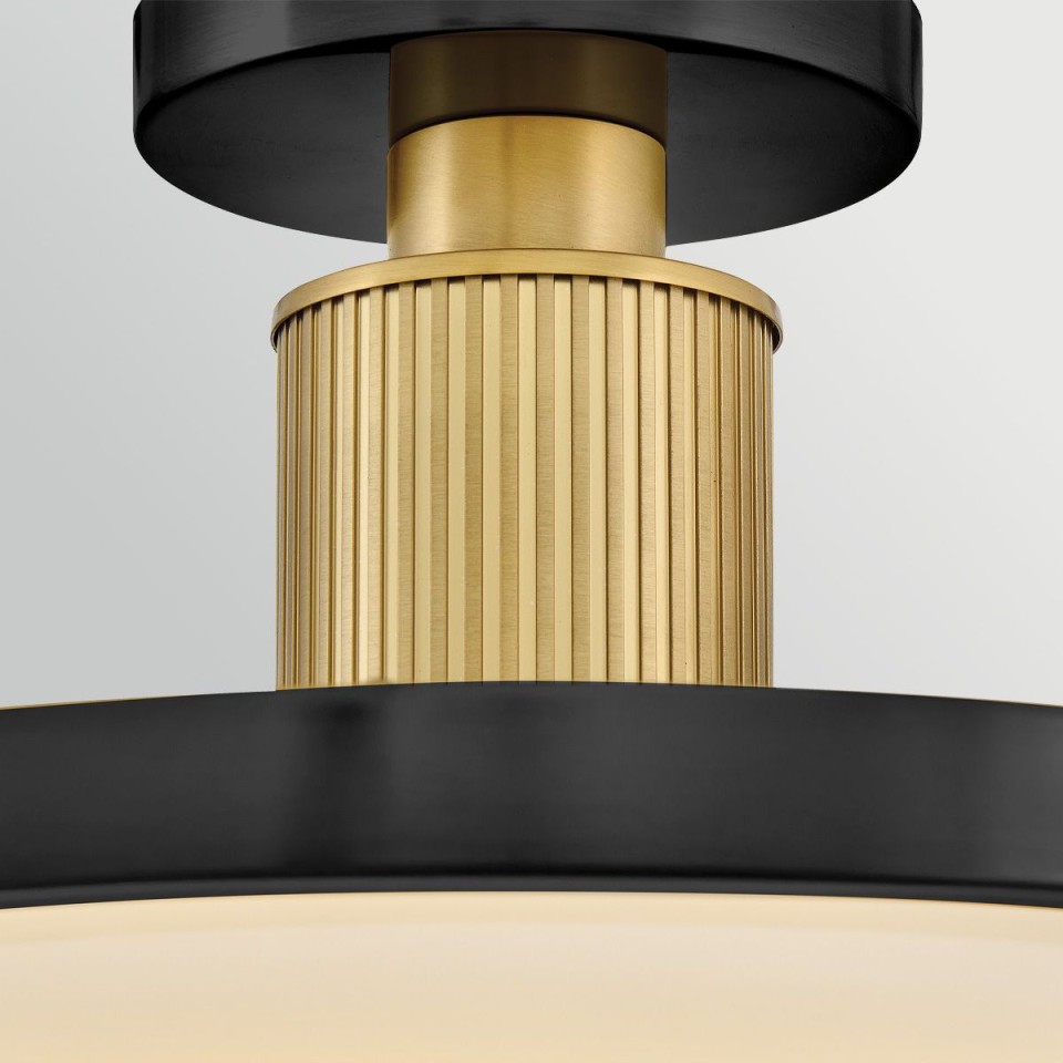 Kieran semi-flush ceiling light black/brass/white glass 36.2 cm