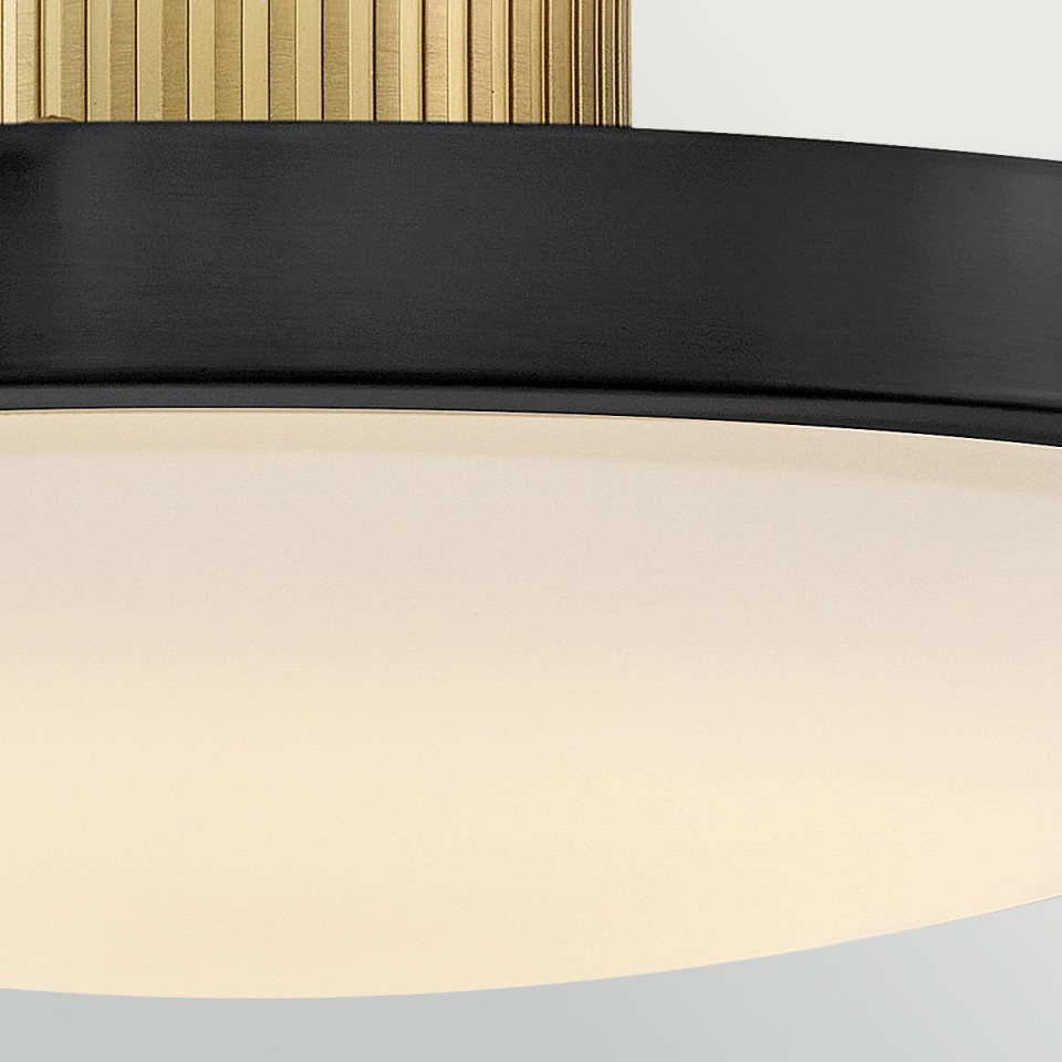 Kieran semi-flush ceiling light black/brass/white glass 36.2 cm