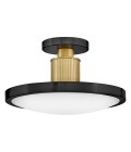 Kieran semi-flush ceiling light black/brass/white glass 36.2 cm