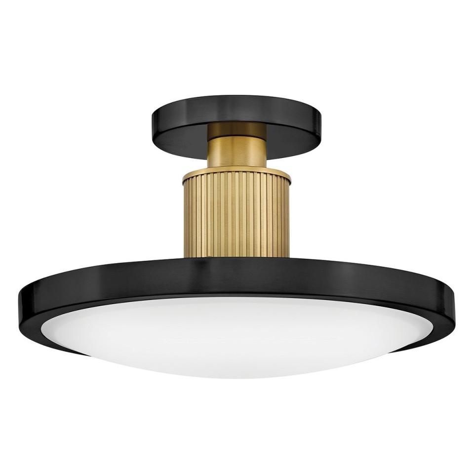Kieran semi-flush ceiling light black/brass/white glass 36.2 cm