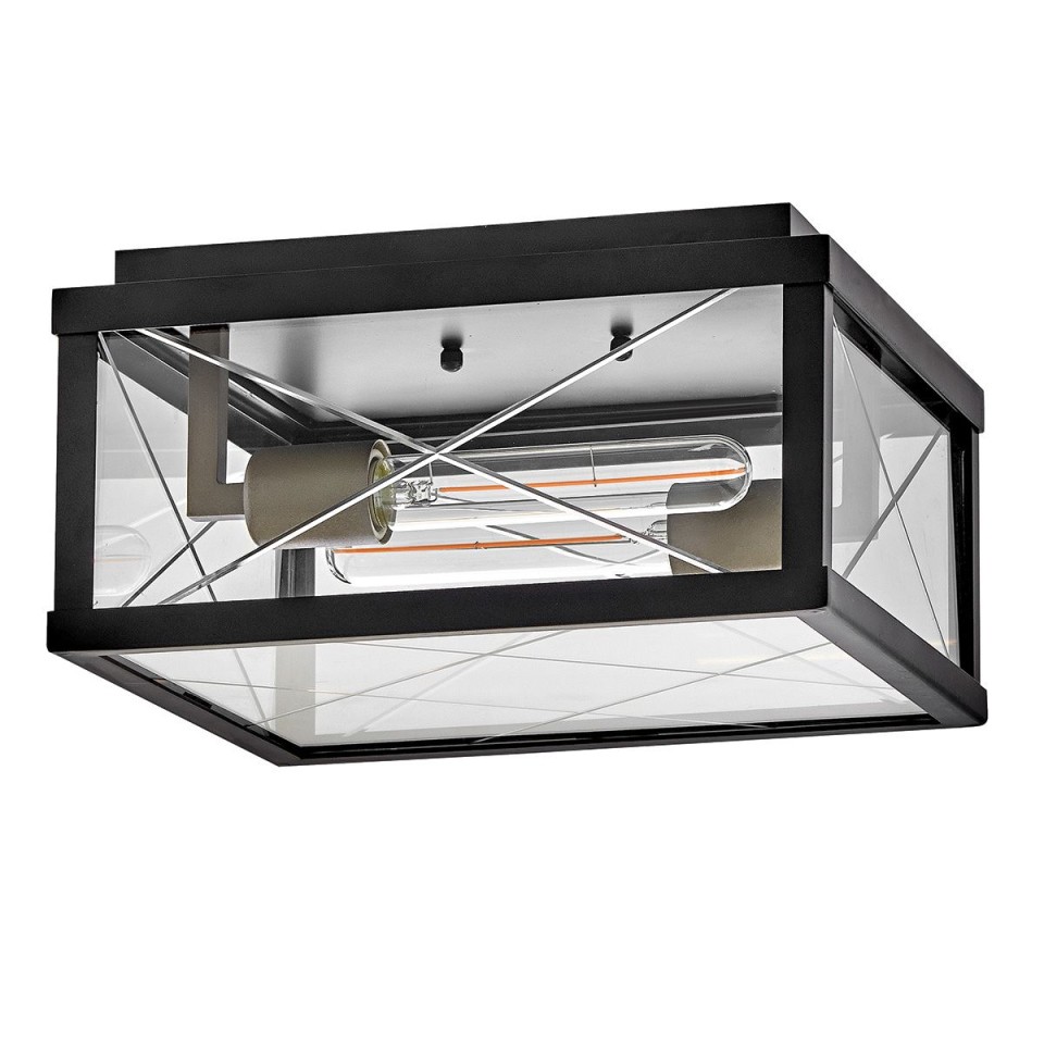 Monte 2-lt outdoor flush ceiling light black/clear 30.5 cm IP44
