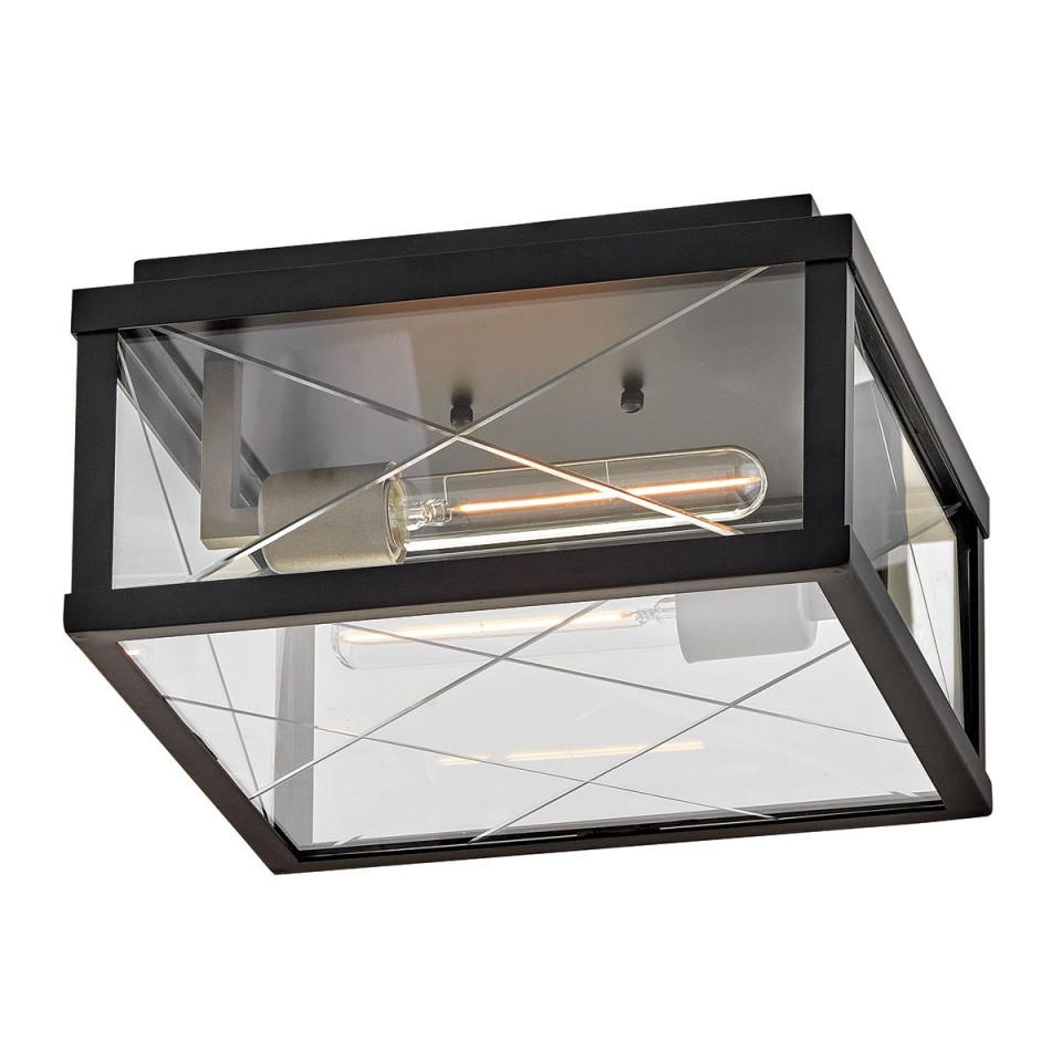 Monte 2-lt outdoor flush ceiling light black/clear 30.5 cm IP44