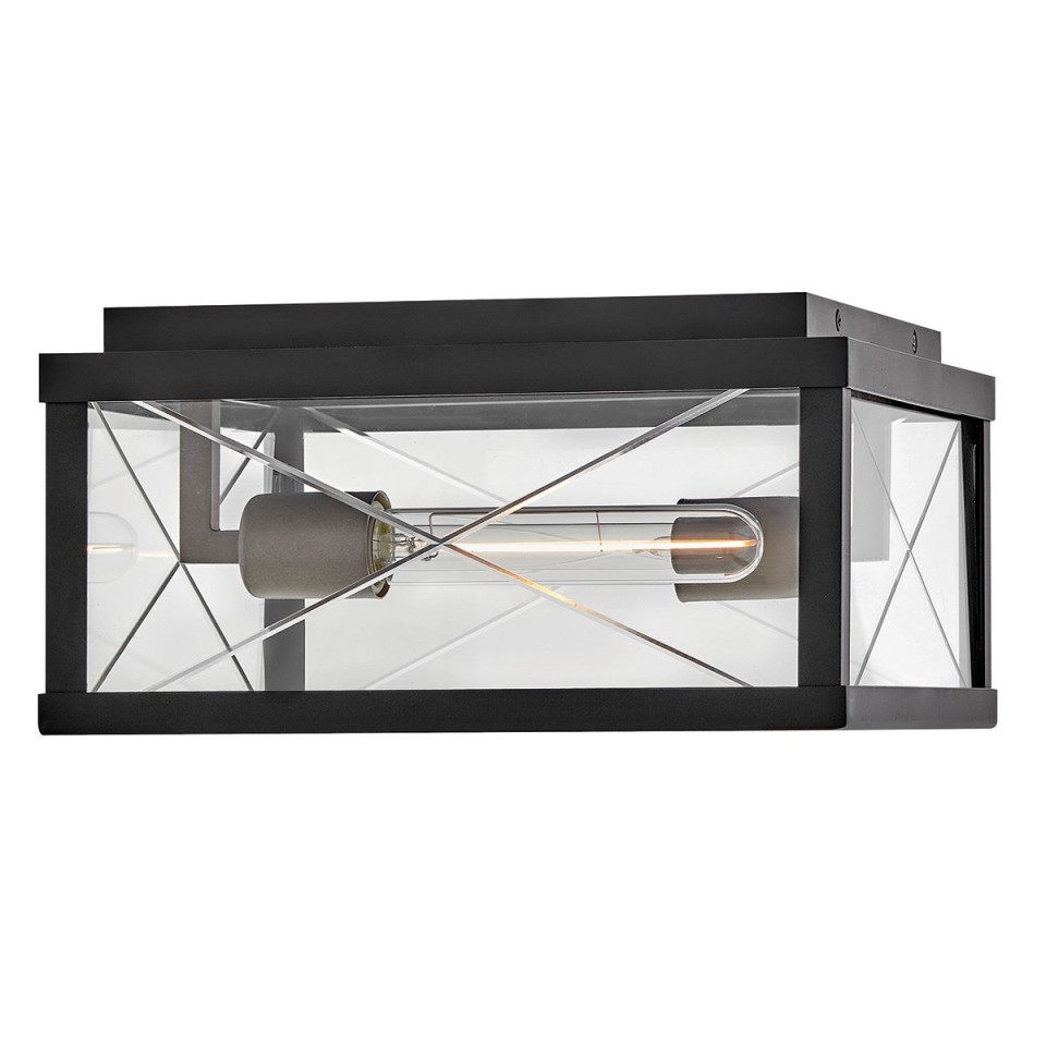 Monte 2-lt outdoor flush ceiling light black/clear 30.5 cm IP44