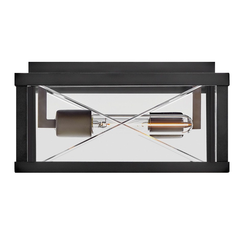 Monte 2-lt outdoor flush ceiling light black/clear 30.5 cm IP44