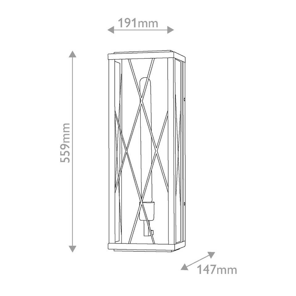 Monte 1-lt large outdoor flush wall light black/clear 55.9 cm IP44