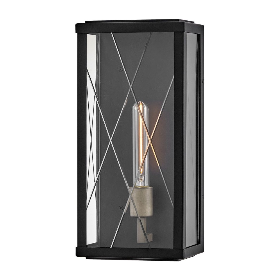 Monte 1-lt medium outdoor flush wall light black/clear 40.6 cm IP44