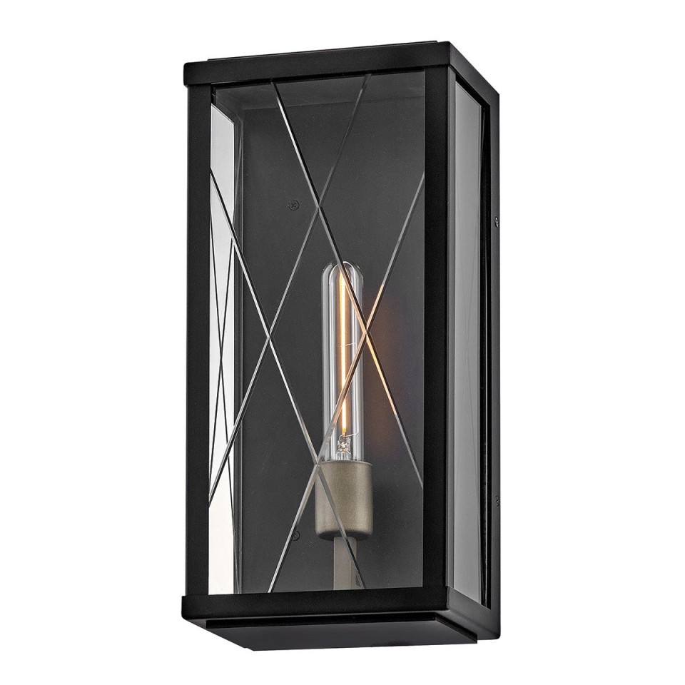 Monte 1-lt medium outdoor flush wall light black/clear 40.6 cm IP44