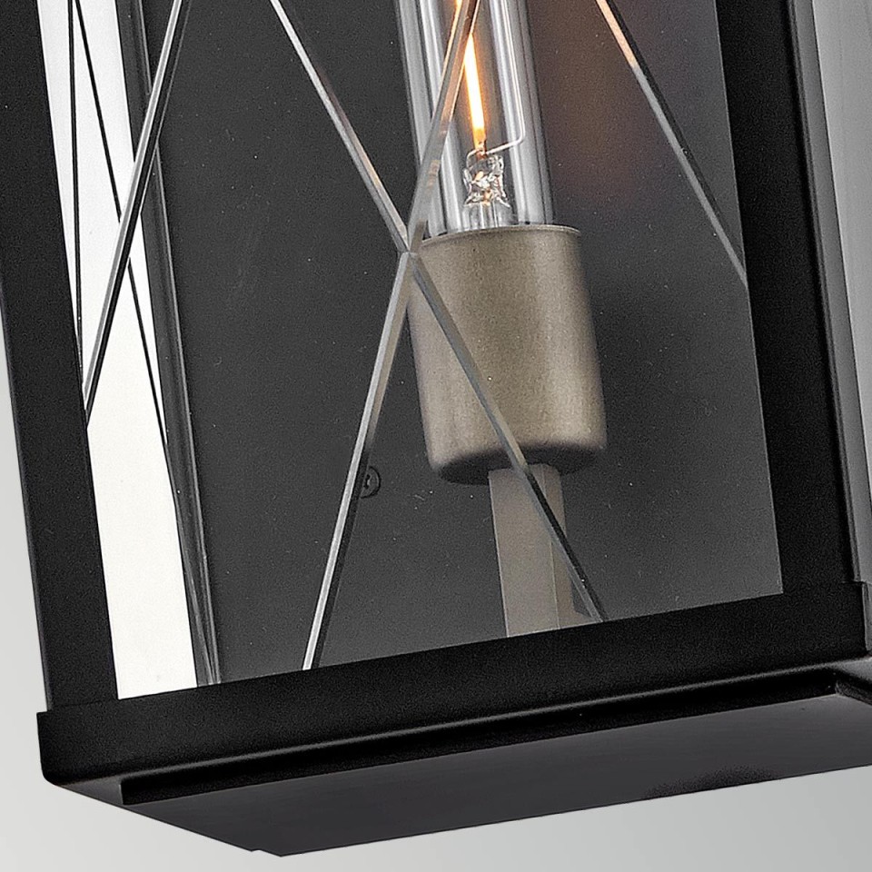Monte 1-lt medium outdoor flush wall light black/clear 40.6 cm IP44