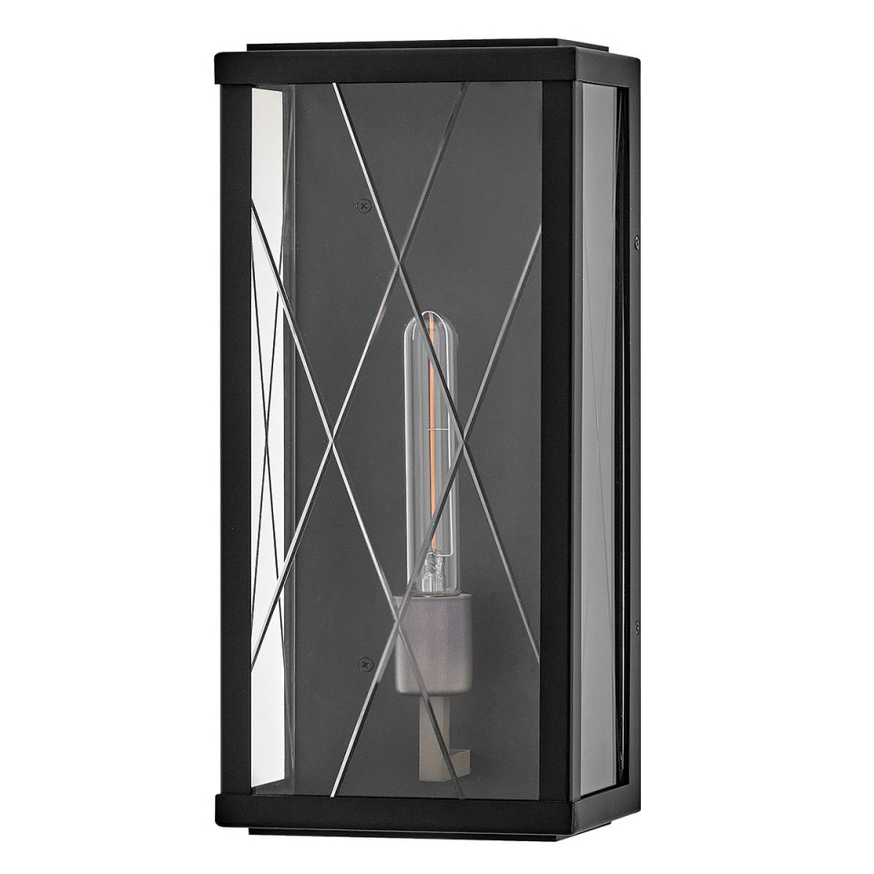 Monte 1-lt medium outdoor flush wall light black/clear 40.6 cm IP44
