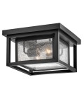 Republic 2-lt small outdoor flush ceiling light black/clear seedy glass 27.9 cm IP44