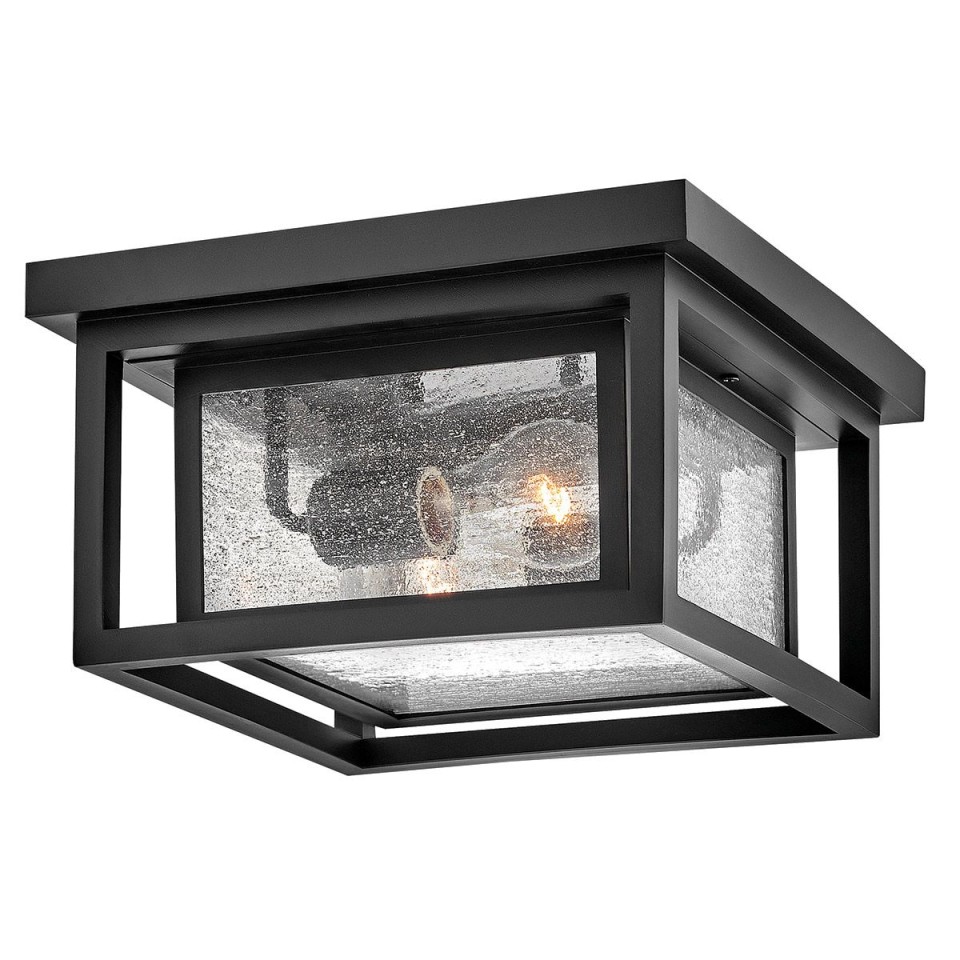 Republic 2-lt small outdoor flush ceiling light black/clear seedy glass 27.9 cm IP44