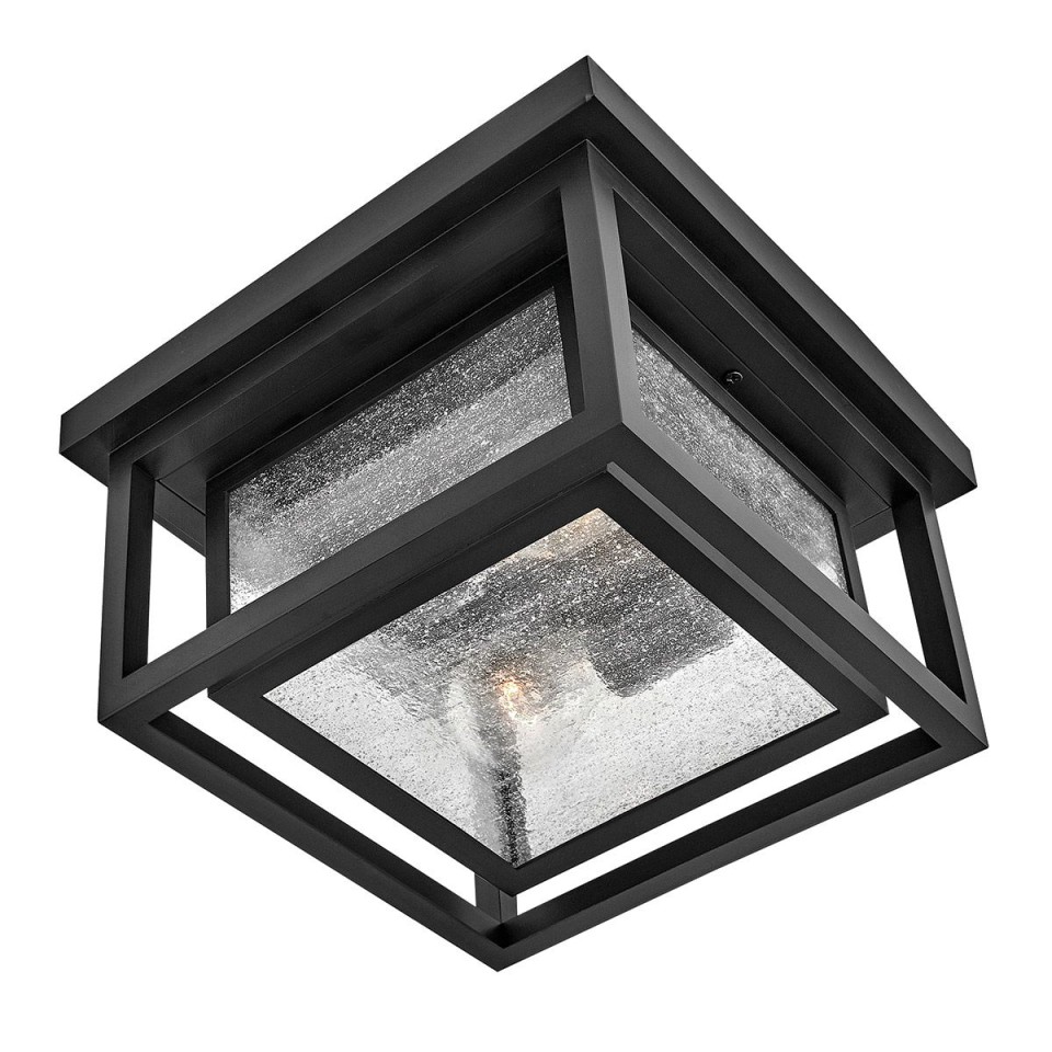 Republic 2-lt small outdoor flush ceiling light black/clear seedy glass 27.9 cm IP44