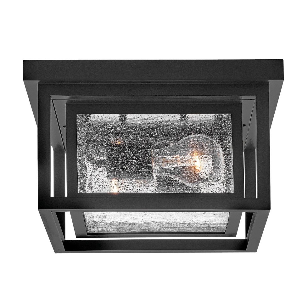 Republic 2-lt small outdoor flush ceiling light black/clear seedy glass 27.9 cm IP44