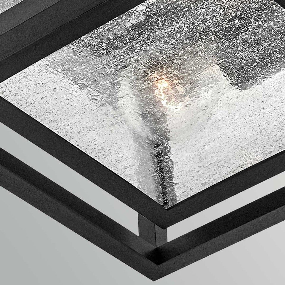 Republic 2-lt small outdoor flush ceiling light black/clear seedy glass 27.9 cm IP44