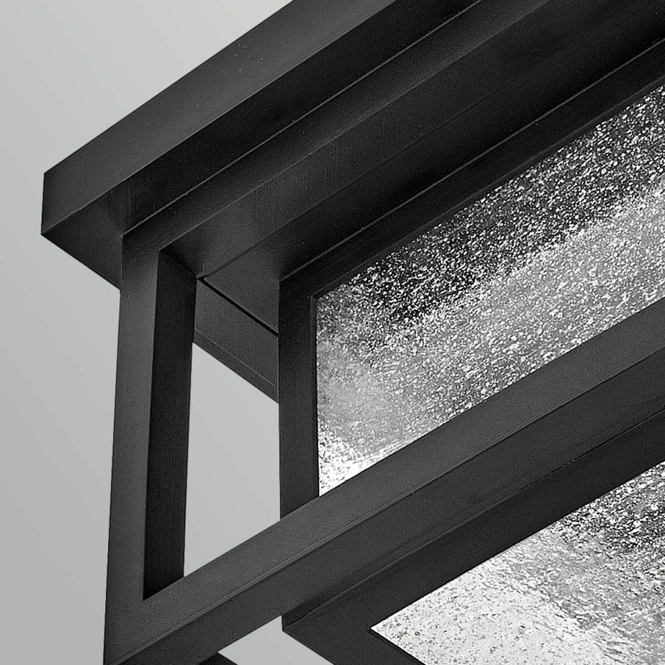 Republic 2-lt small outdoor flush ceiling light black/clear seedy glass 27.9 cm IP44