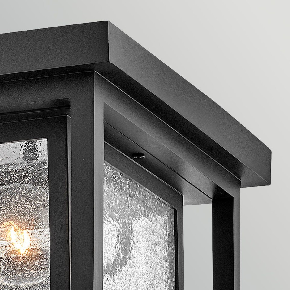 Republic 2-lt small outdoor flush ceiling light black/clear seedy glass 27.9 cm IP44