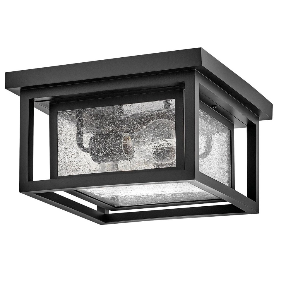 Republic 2-lt small outdoor flush ceiling light black/clear seedy glass 27.9 cm IP44