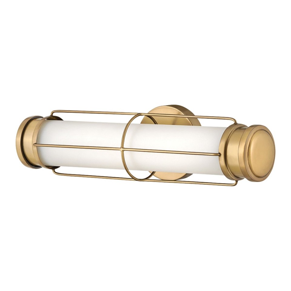 Saylor small bathroom wall light heritage brass/white 43.2 cm IP44