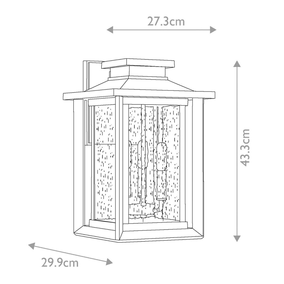 Wakefield 3-lt large outdoor wall light earth black/clear 43.3 cm IP44