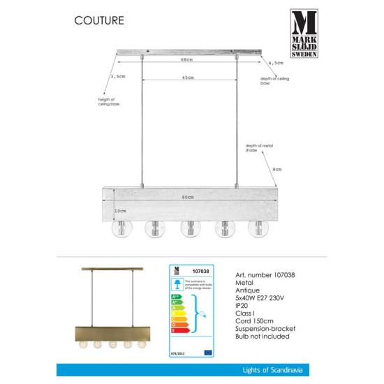 COUTURE ceiling light Antique 5-light 80 cm COUTURE ceiling light Antique 5-light 80 cm