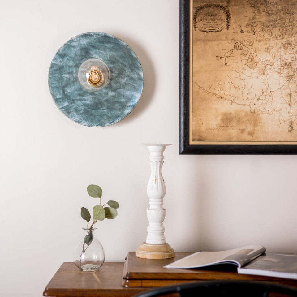 Bog Oak vägglampa keramik blå jord 28cm