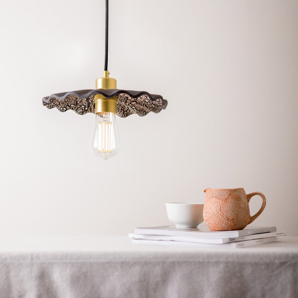 Kapok Ceiling Lamp Ceramic Black Clay 27cm
