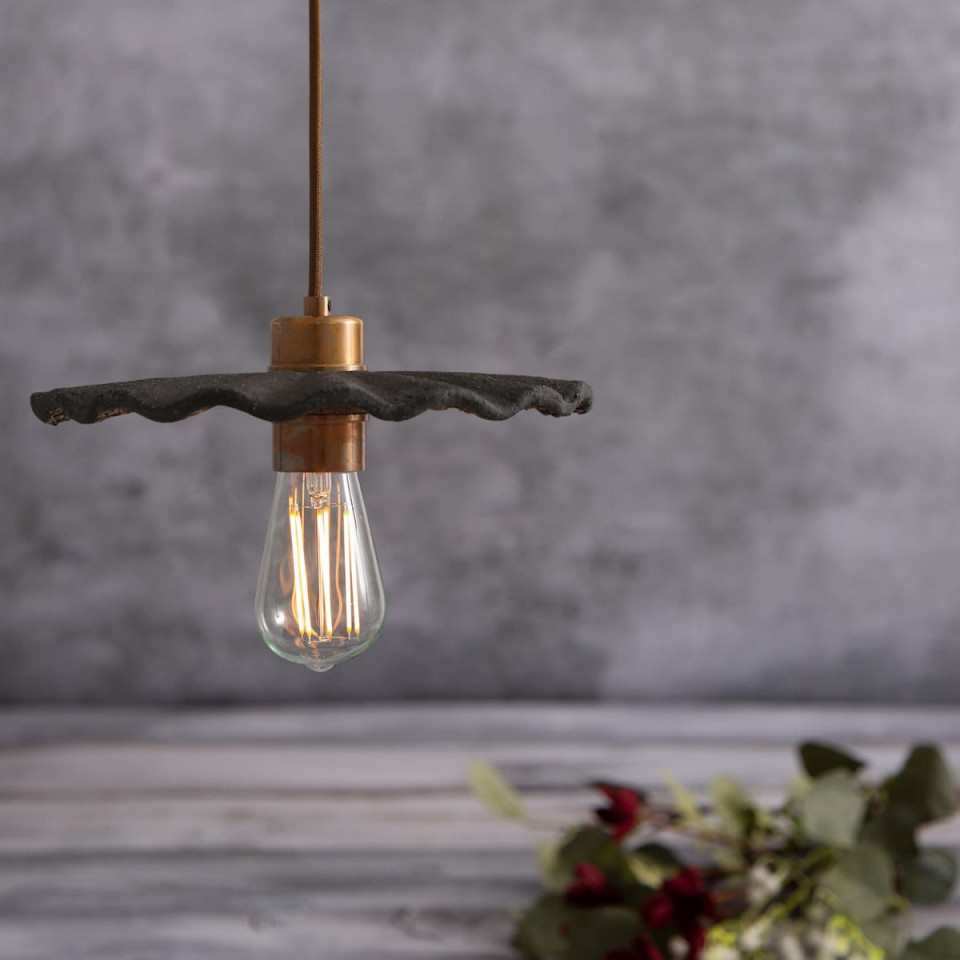 Kapok Ceiling Lamp Ceramic Black Clay 27cm