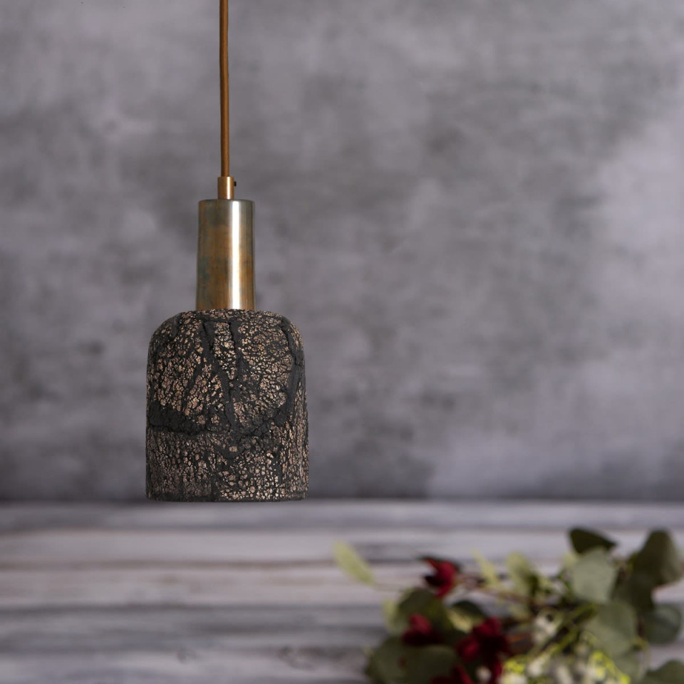 Osier Ceiling Lamp Ceramic Black Clay 11.5cm