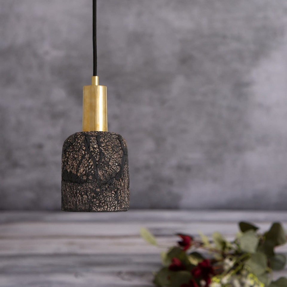 Osier Ceiling Lamp Ceramic Black Clay 11.5cm