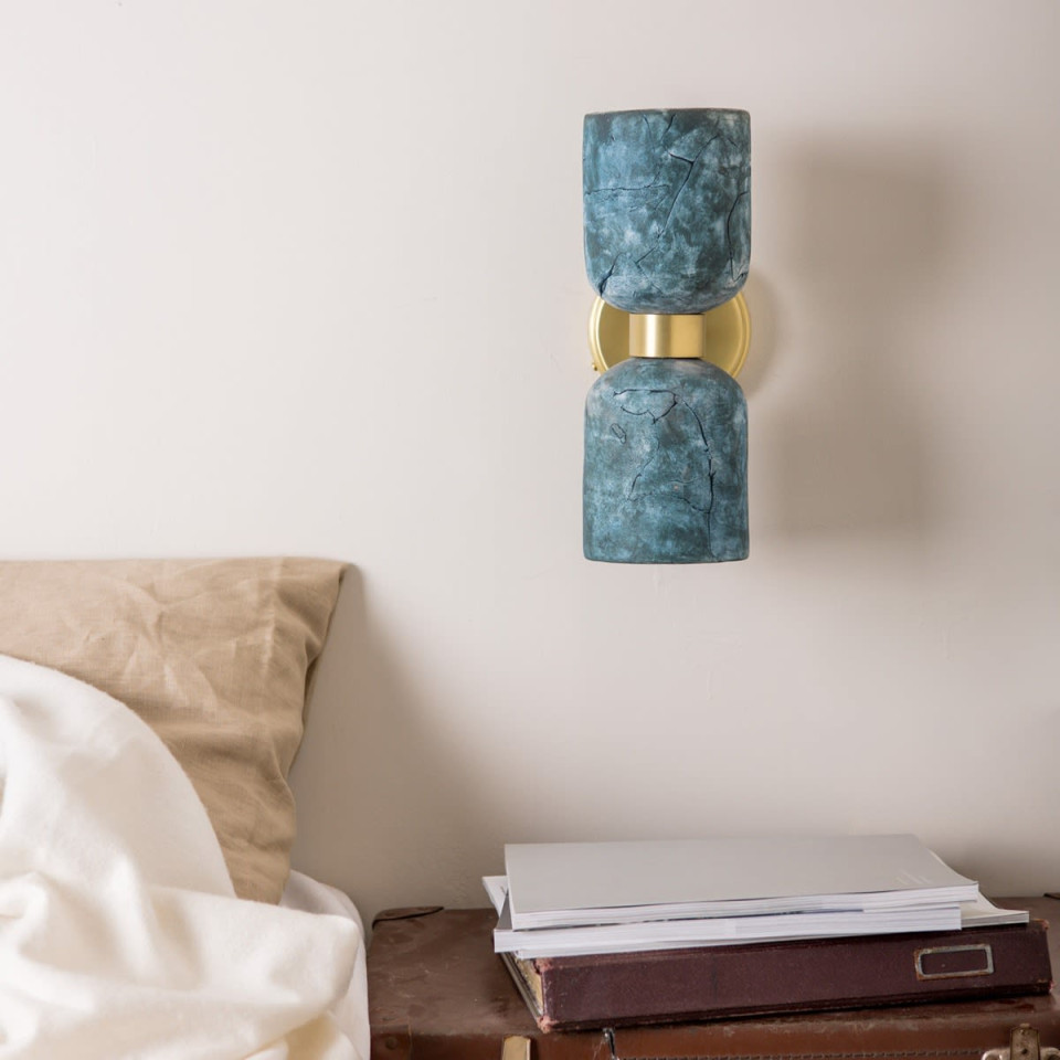 Sakura vägglampa keramik blå jord 29cm
