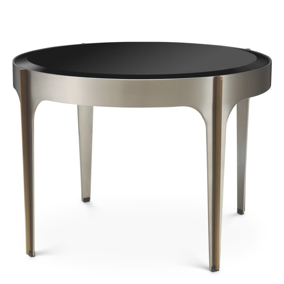 Artemisa side table brushed steel/brushed brass/black glass 64 cm