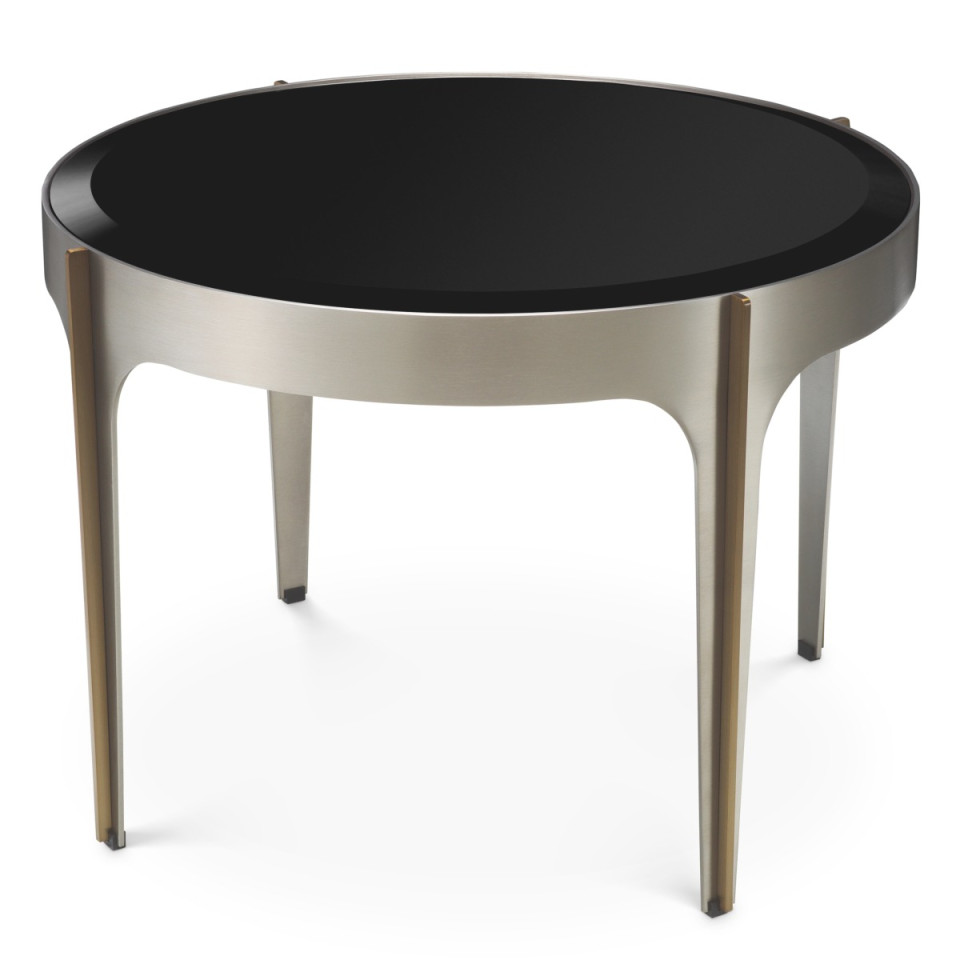 Artemisa side table brushed steel/brushed brass/black glass 64 cm