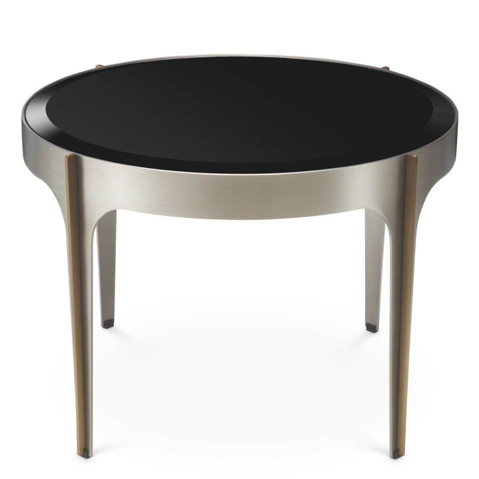 Artemisa side table brushed steel/brushed brass/black glass 64 cm
