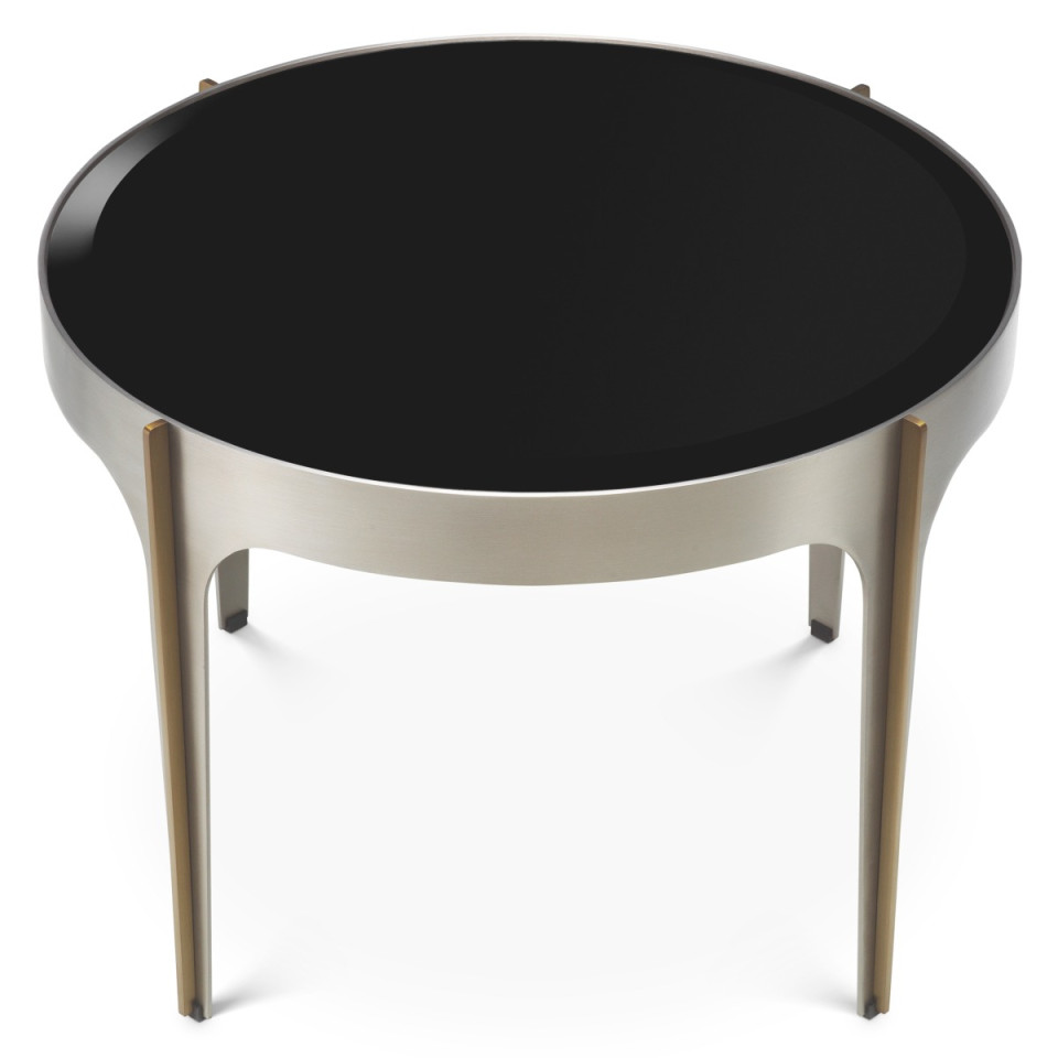 Artemisa side table brushed steel/brushed brass/black glass 64 cm