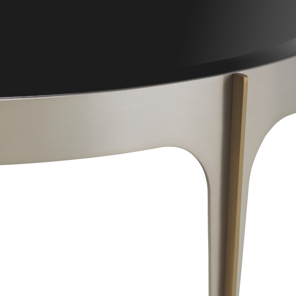 Artemisa side table brushed steel/brushed brass/black glass 64 cm