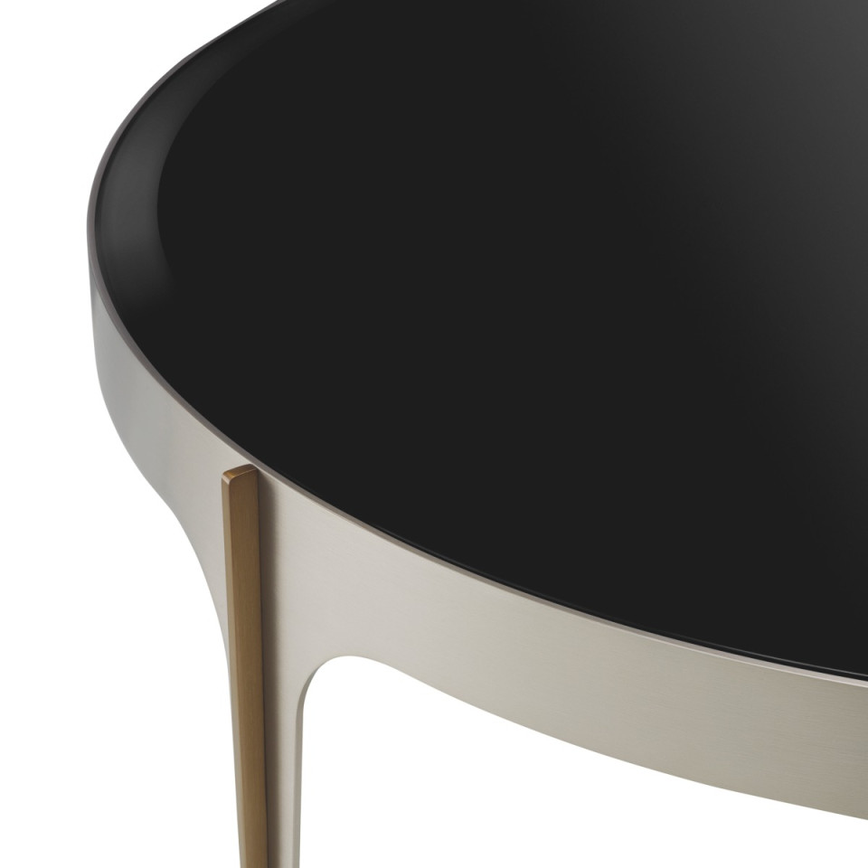 Artemisa side table brushed steel/brushed brass/black glass 64 cm