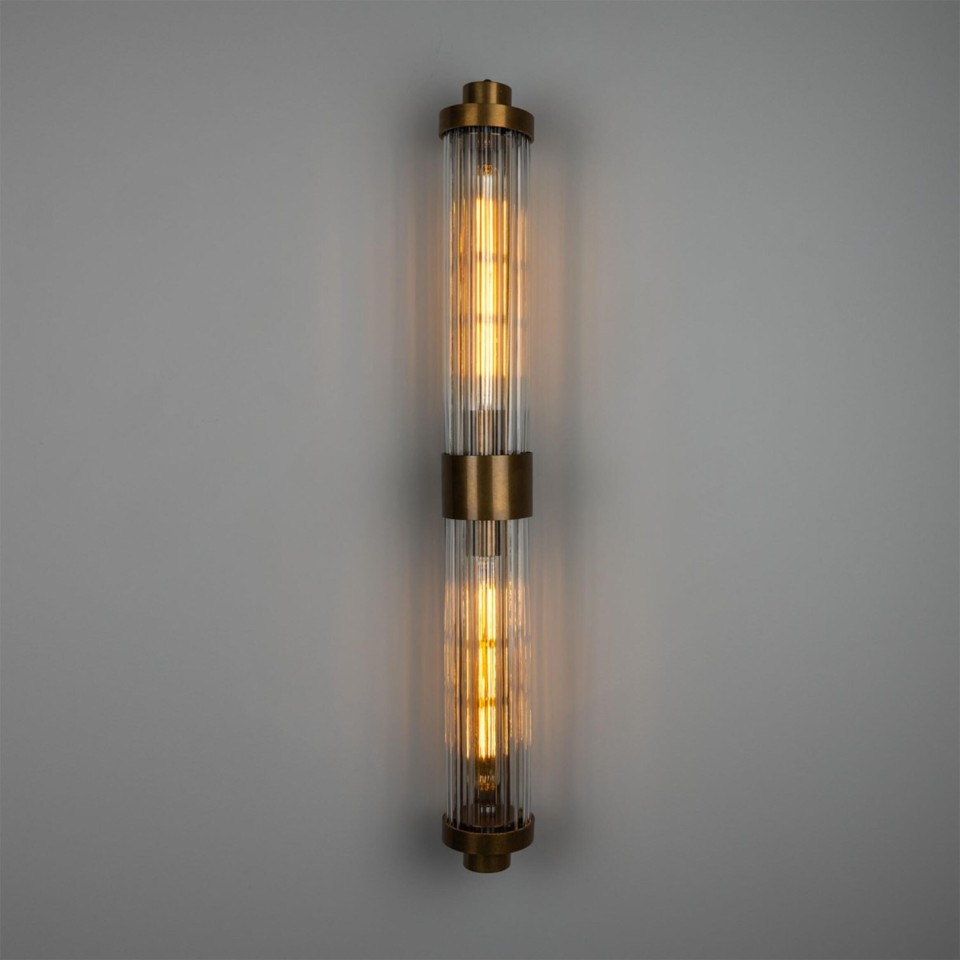 Louise double bathroom wall light brass/clear glass 88 cm IP44