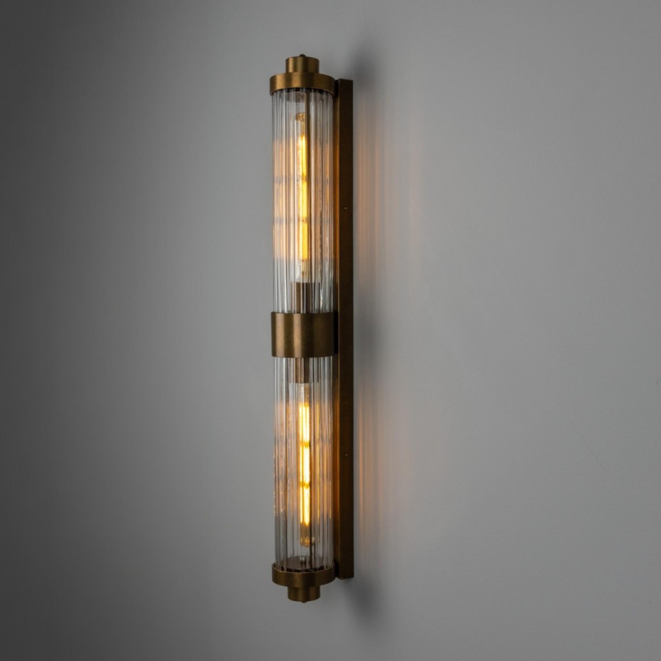 Louise double bathroom wall light brass/clear glass 88 cm IP44
