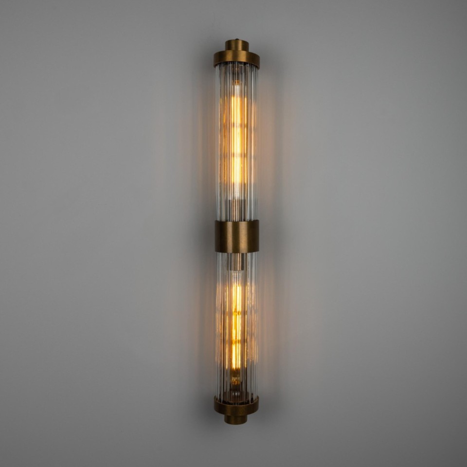 Louise double bathroom wall light brass/clear glass 88 cm IP44