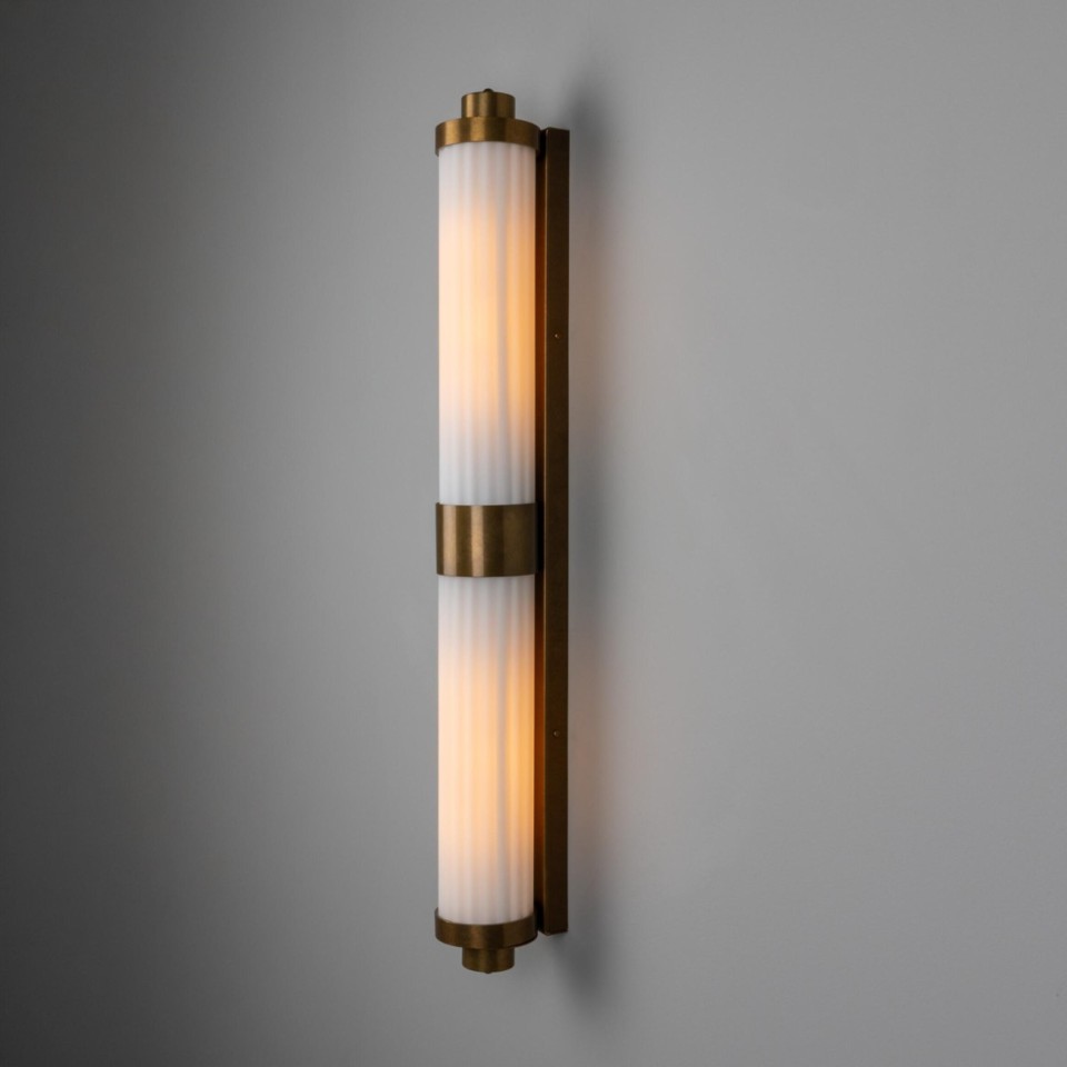 Louise double bathroom wall light brass/opal glass 88 cm IP44