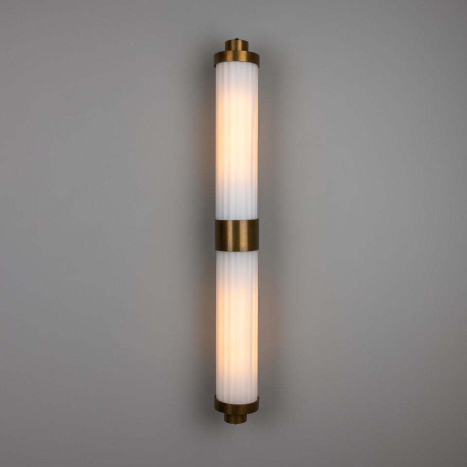 Louise double bathroom wall light brass/opal glass 88 cm IP44