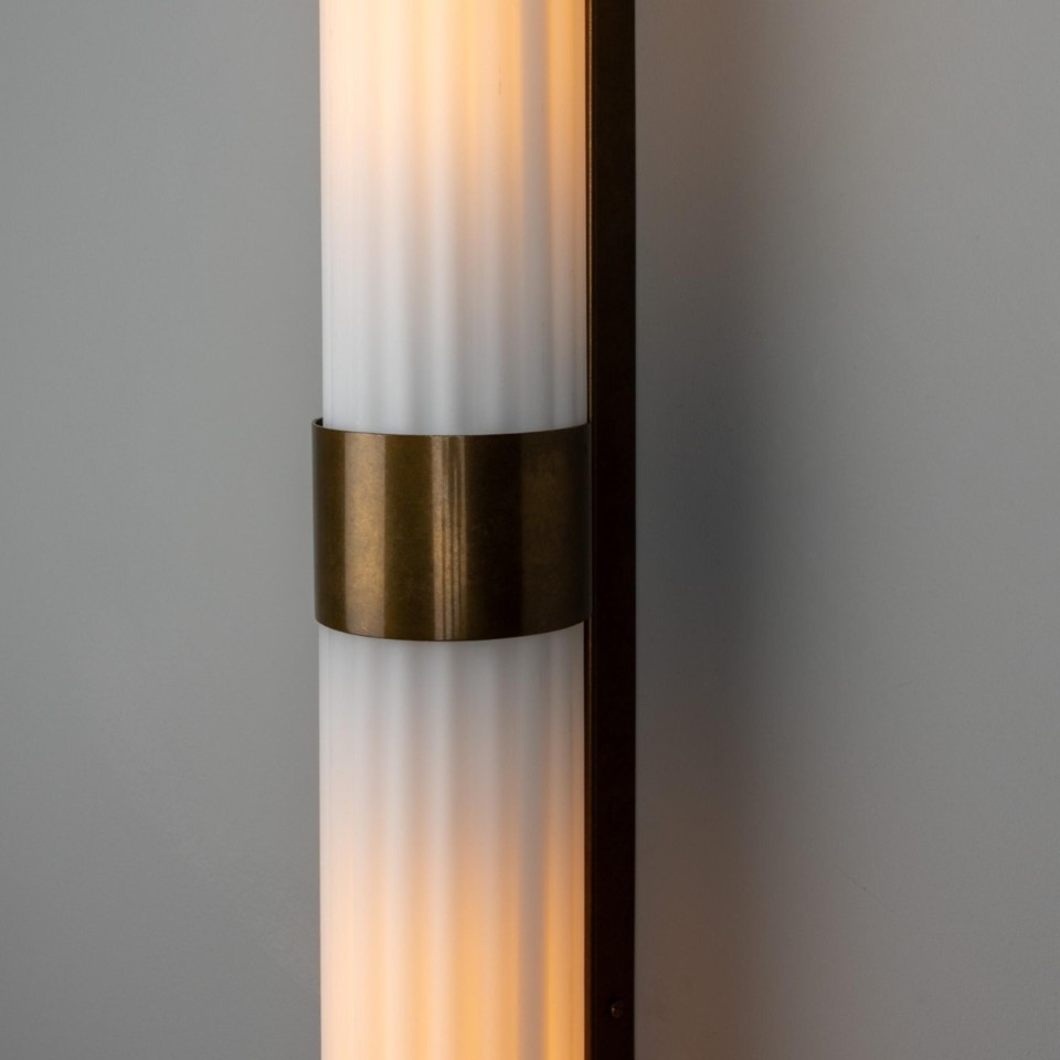 Louise double bathroom wall light brass/opal glass 88 cm IP44