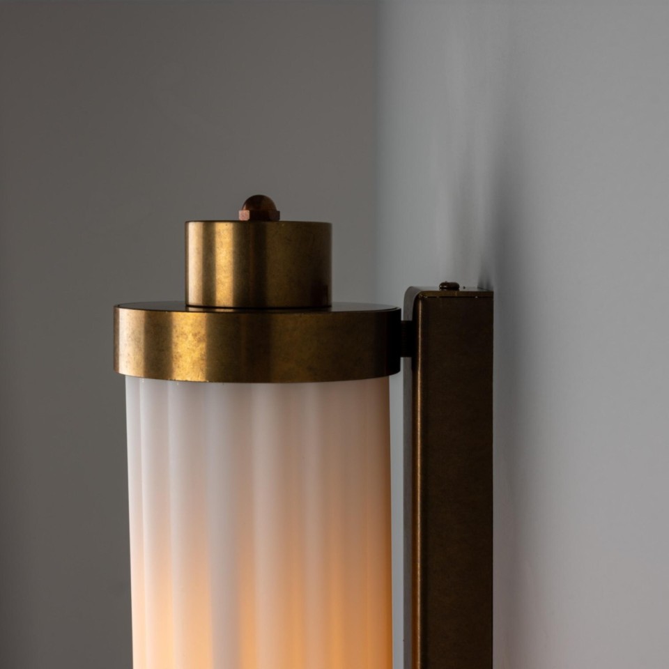 Louise double bathroom wall light brass/opal glass 88 cm IP44